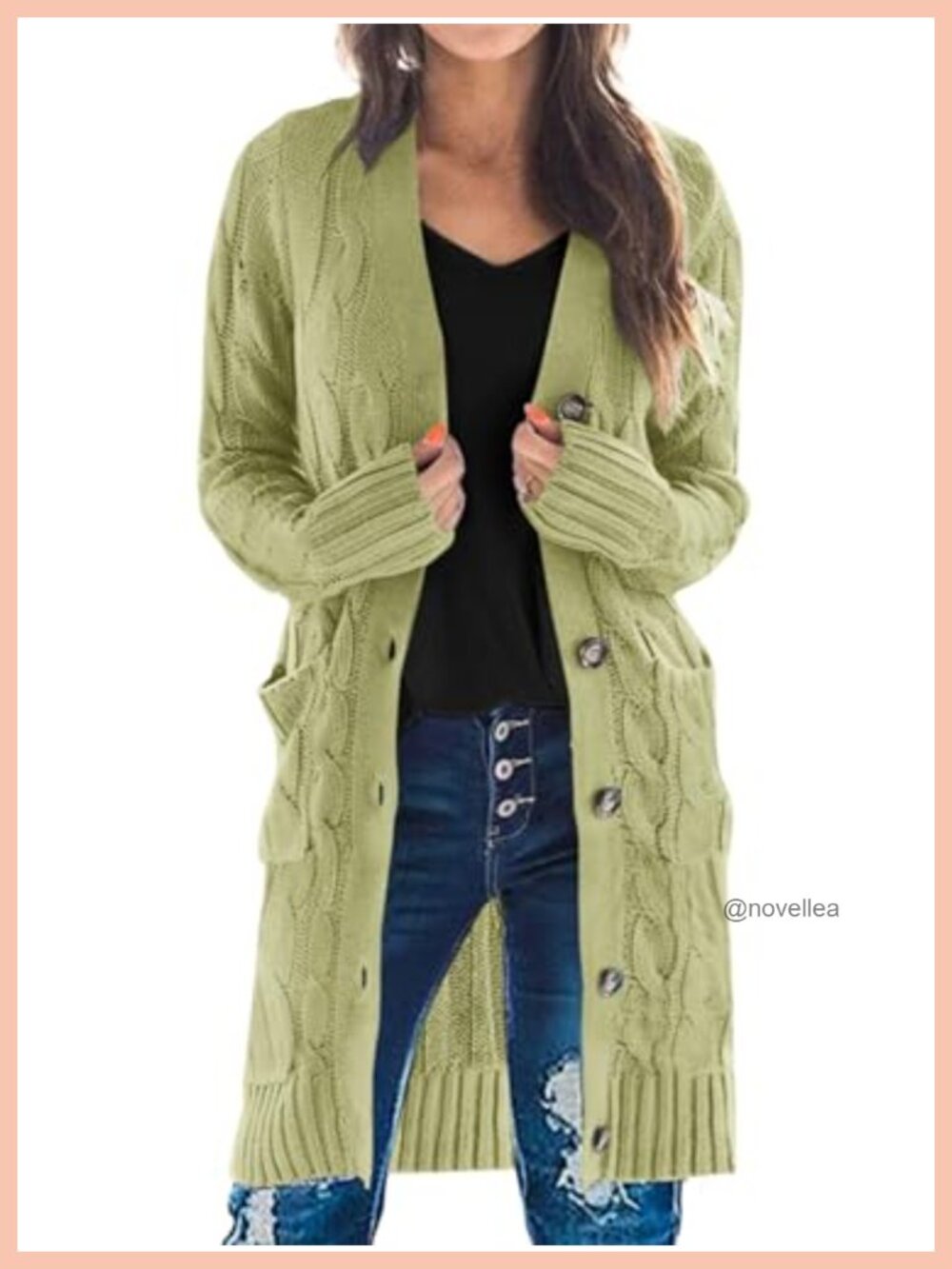 Cable Knit Button Long Cardigan Sweater with Pockets